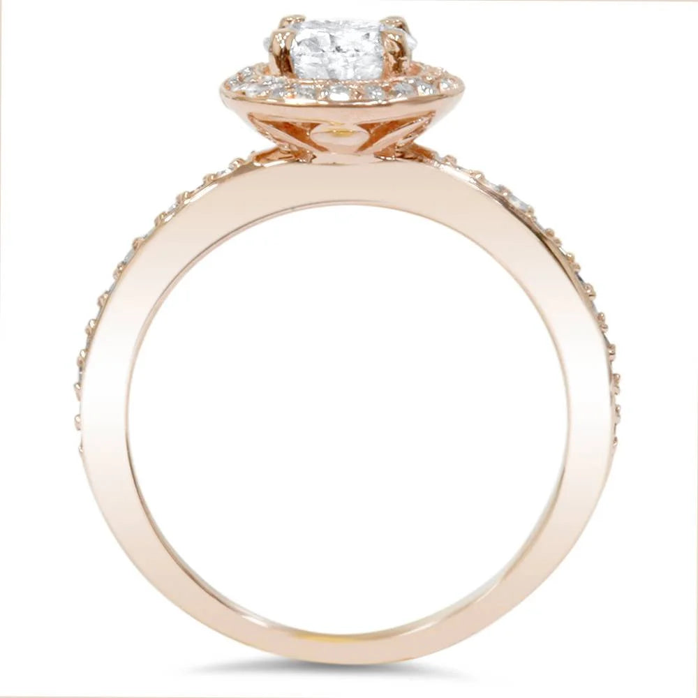 1ct Cushion Halo Diamond Engagement Ring 14K Rose Gold F3715