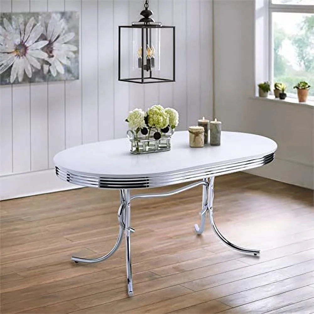 Modern Metal Chrome Plated Oval Dining Table with White Top C230321