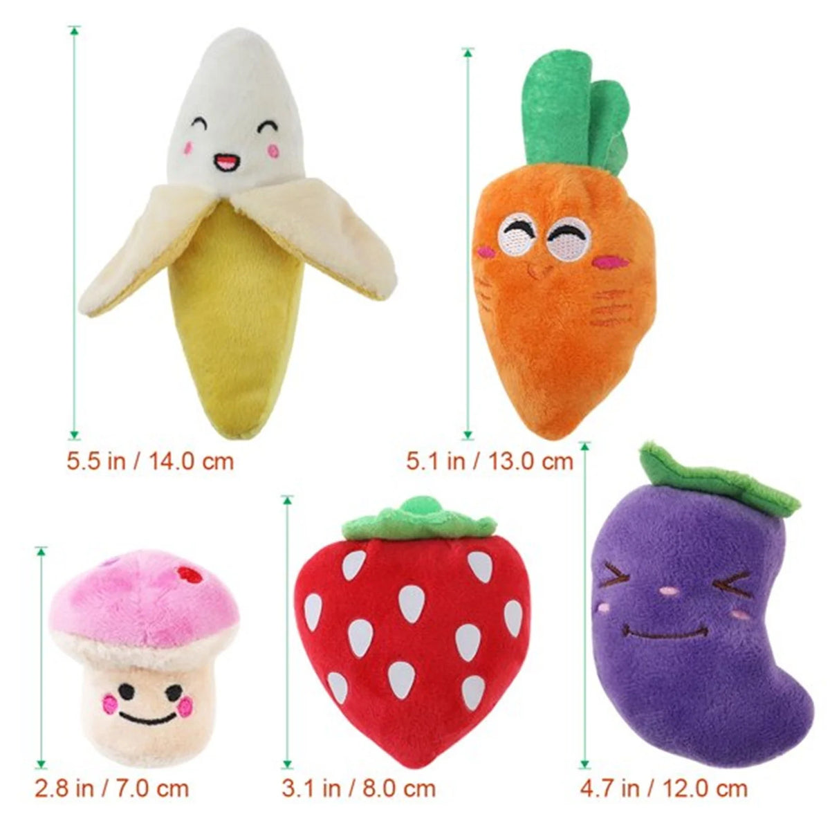 5 Pack Dog Squeaky Toys Plush Fruits Snacks and Vegetables Dog Toys O262498