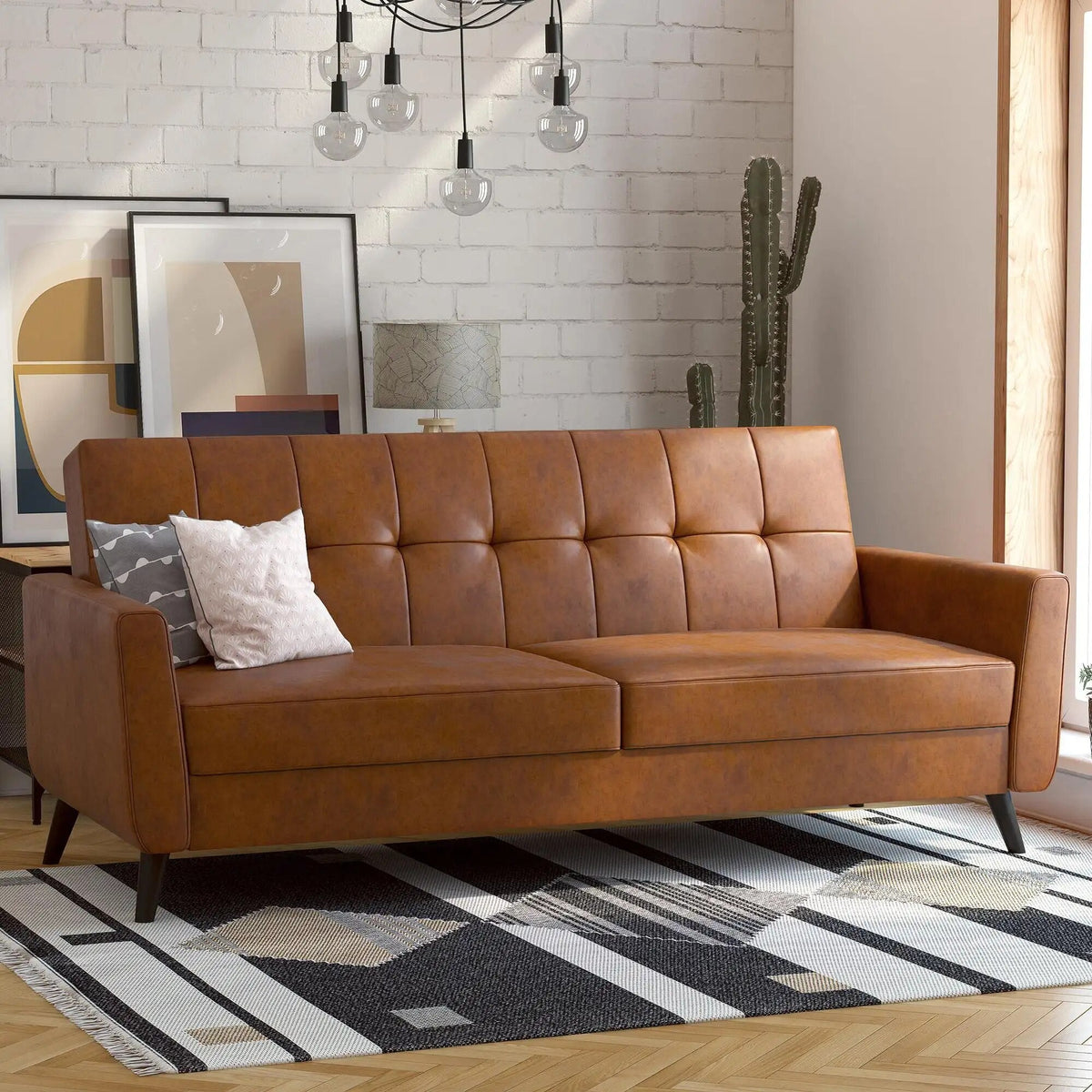 Olive Green Linen Sofa Futon with Storage A405