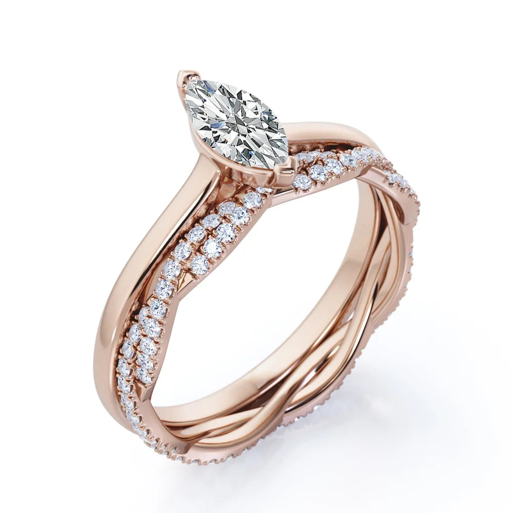 1.75 Carat Marquise Cut Solitaire Engagement Ring with Infinity Wedding Band Bridal Set in 18K Rose Gold Plating over Silver K314652