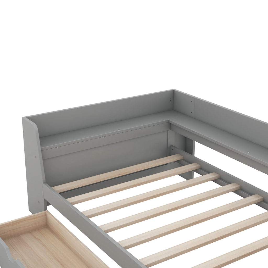 Twin Size Daybed with Shelf, Drawers and Charging Station, Gray K79017