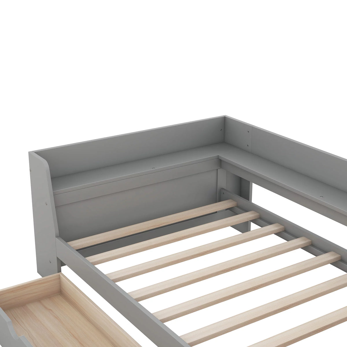 Twin Size Daybed with Shelf, Drawers and Charging Station, Gray K79017