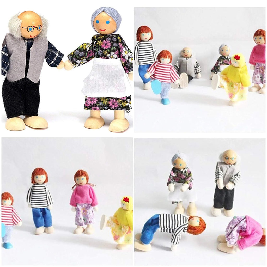Wooden Dolls Playset Set of 7 People with Dog R654285