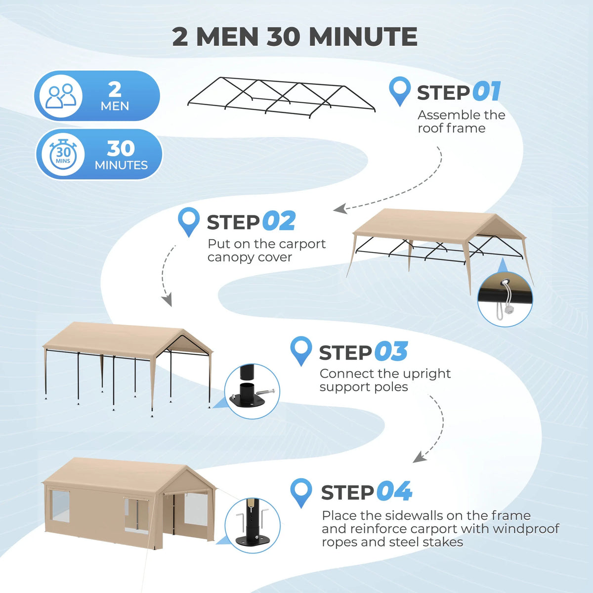 12 x 20 ft Heavy Duty Steel Carport Canopy with Window, Beige C89815