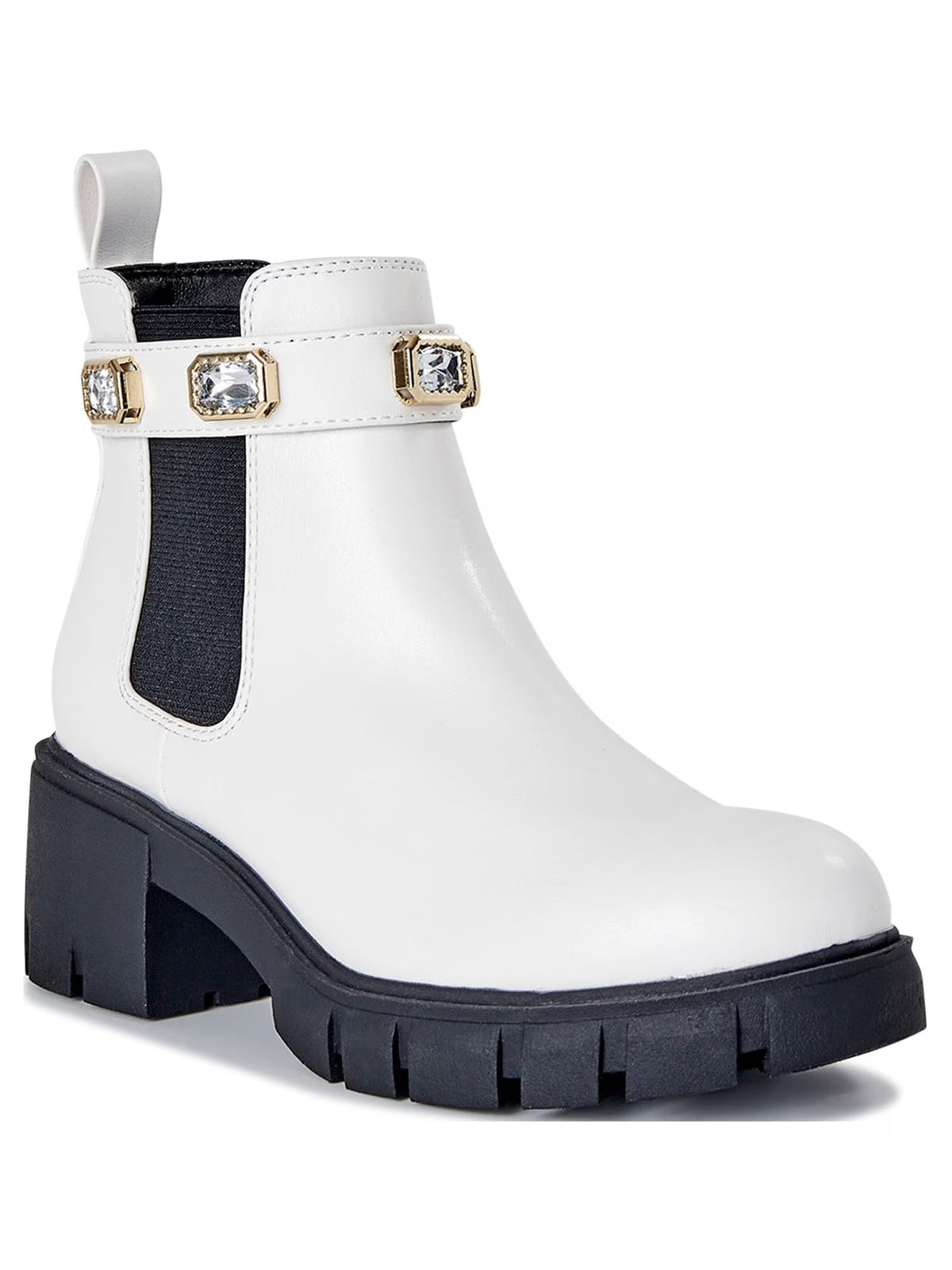 Rhinestone Chain Lug Sole Chelsea Booties X3452