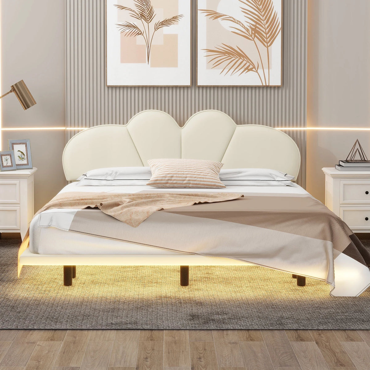 Queen Size Upholstery Platform Bed with PU Leather Headboard S54555