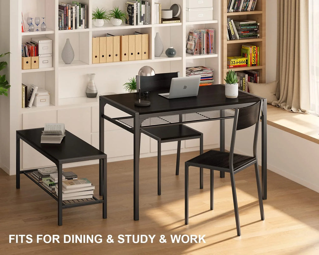Black Dining Table Set of 4 with 2 Chairs 1 Bench O74251