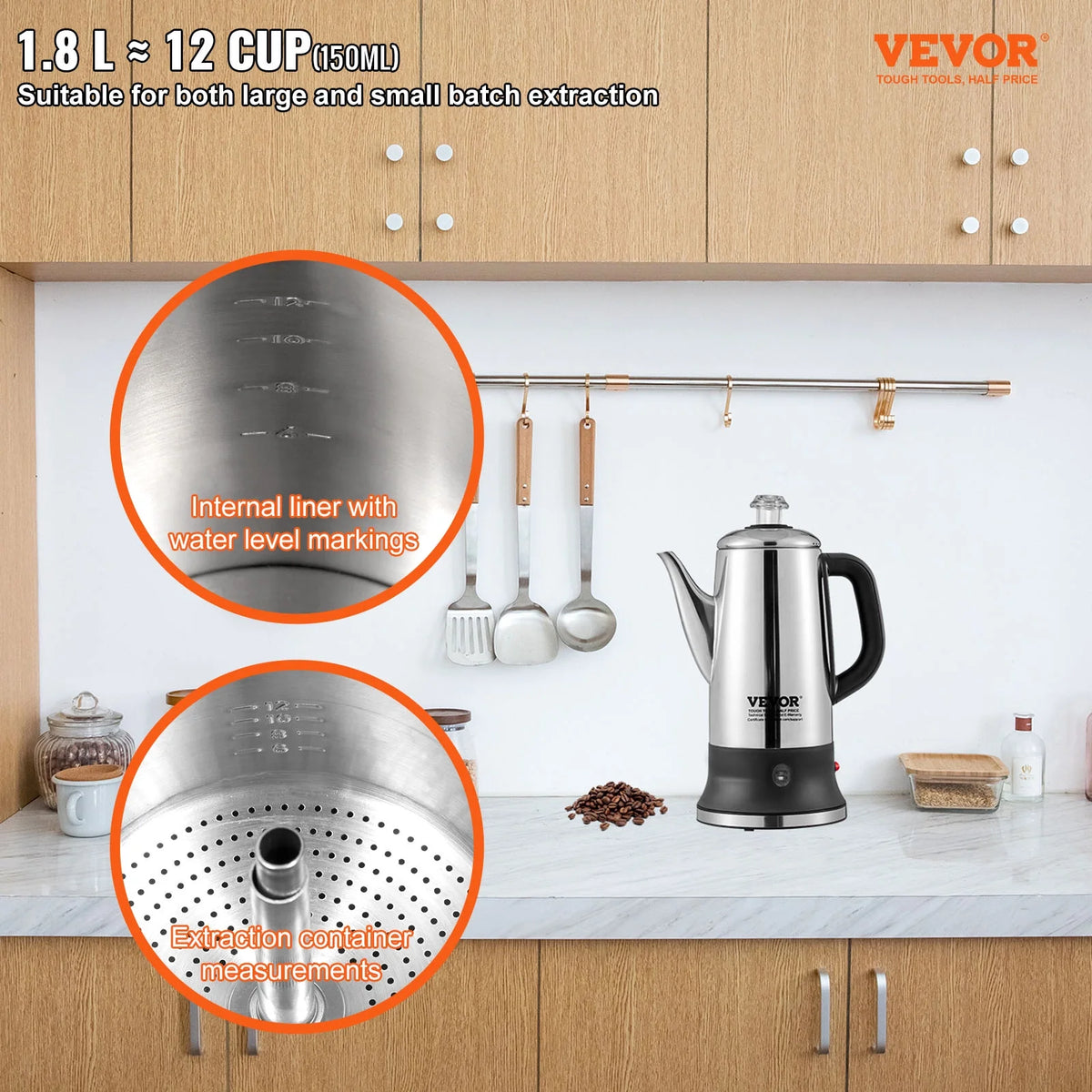12-Cup Stainless Steel Electric Coffee Percolator Y86843