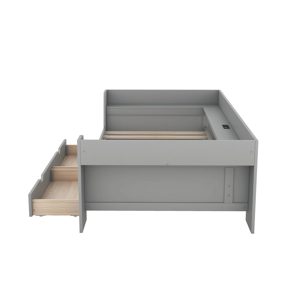 Twin Size Daybed with Shelf, Drawers and Charging Station, Gray K79017