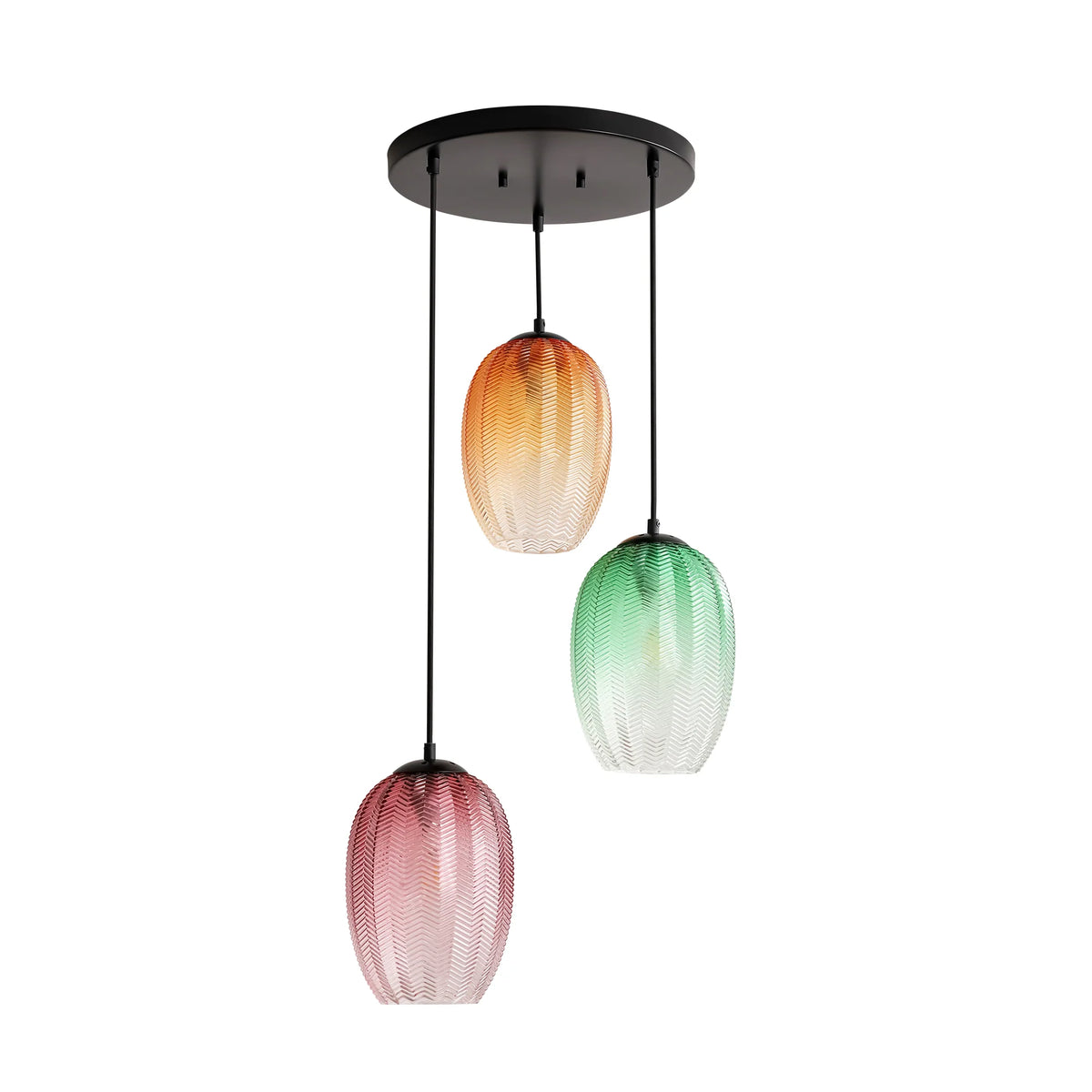 3-Light Dimmable Ribbed Glass Pendant R573236