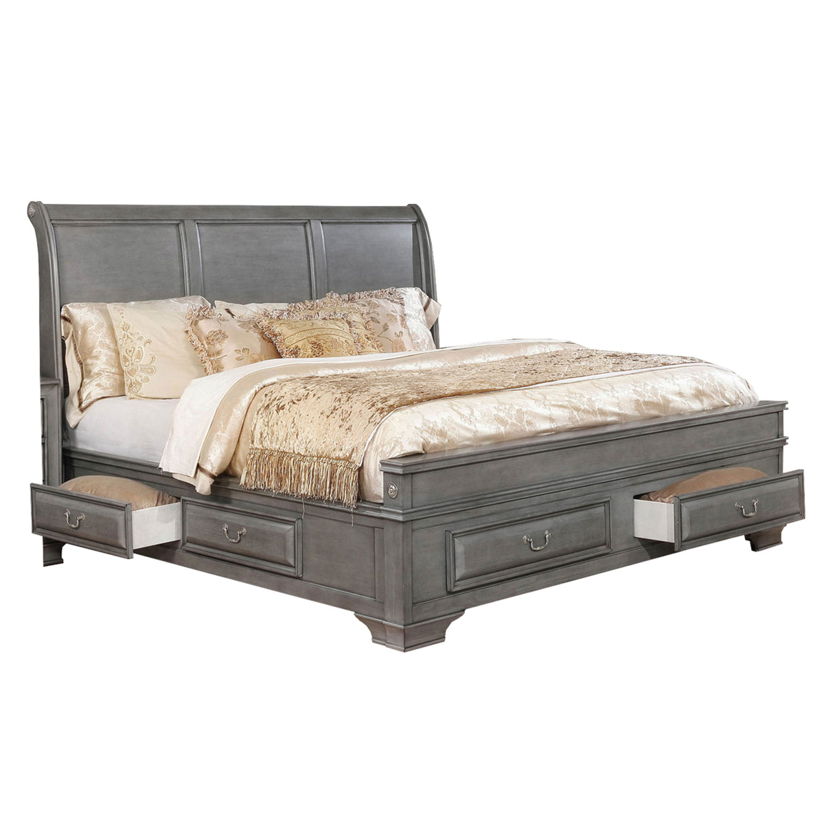 Gray Wooden Queen Size Bed with Storage Drawers P150