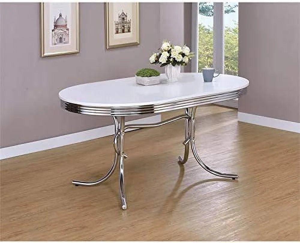 Modern Metal Chrome Plated Oval Dining Table with White Top C230321