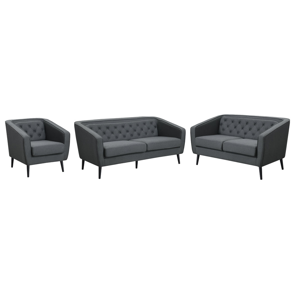 Mid-Century Modern Grey Polyester Tufted Sofa Set U419896