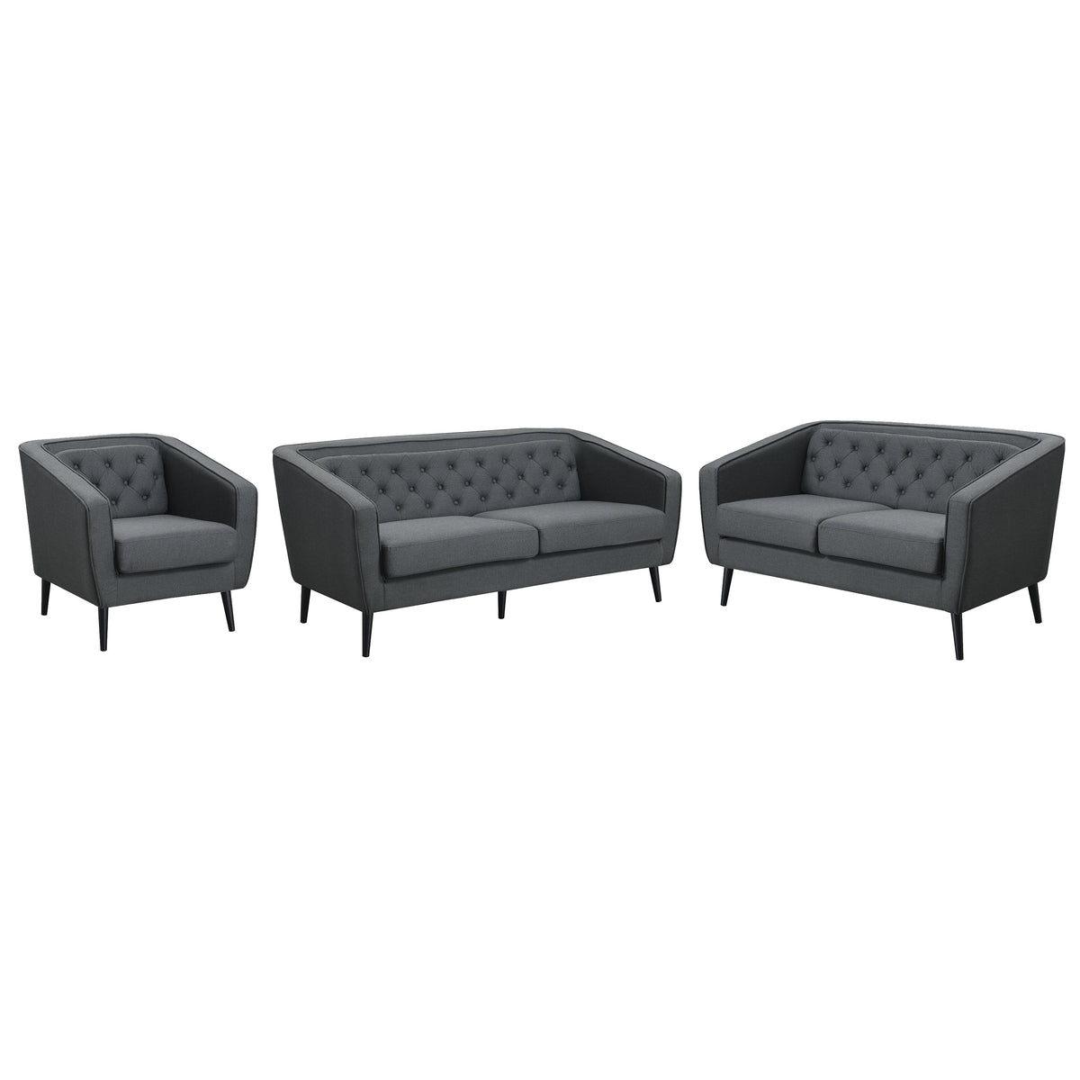 Mid-Century Modern Grey Polyester Tufted Sofa Set U419896
