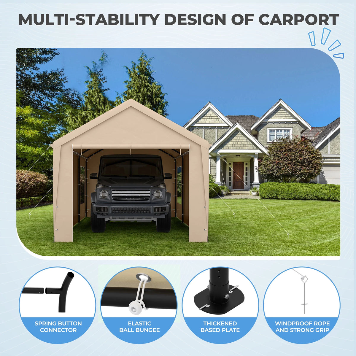 12 x 20 ft Heavy Duty Steel Carport Canopy with Window, Beige C89815
