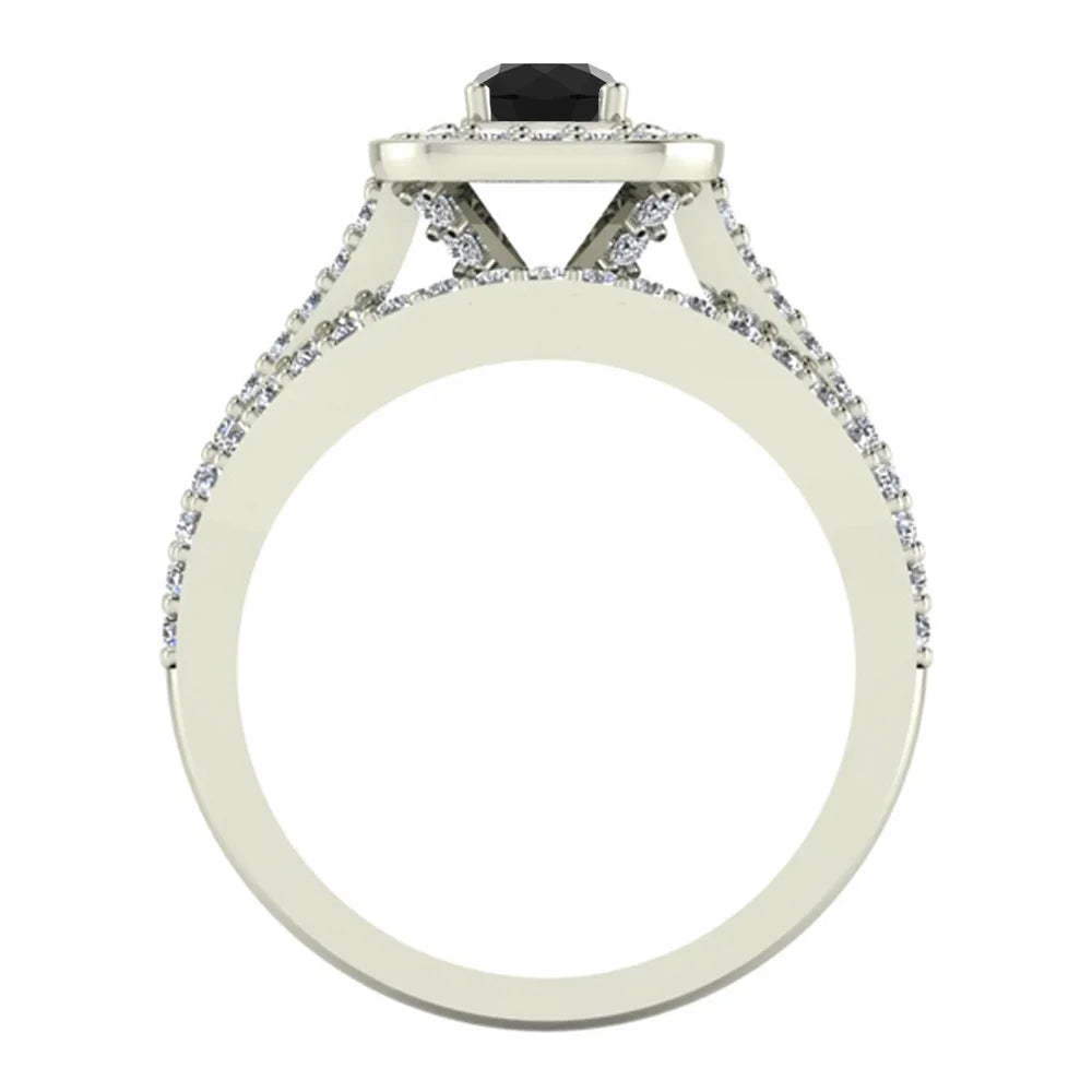 14K White Gold Black Diamond Wedding Ring Set R857582