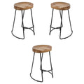 30" Mango Wood & Iron Barstool Set of 3 N410