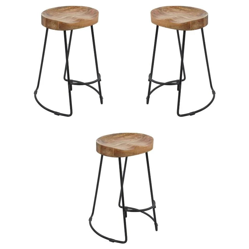 30" Mango Wood & Iron Barstool Set of 3 N410