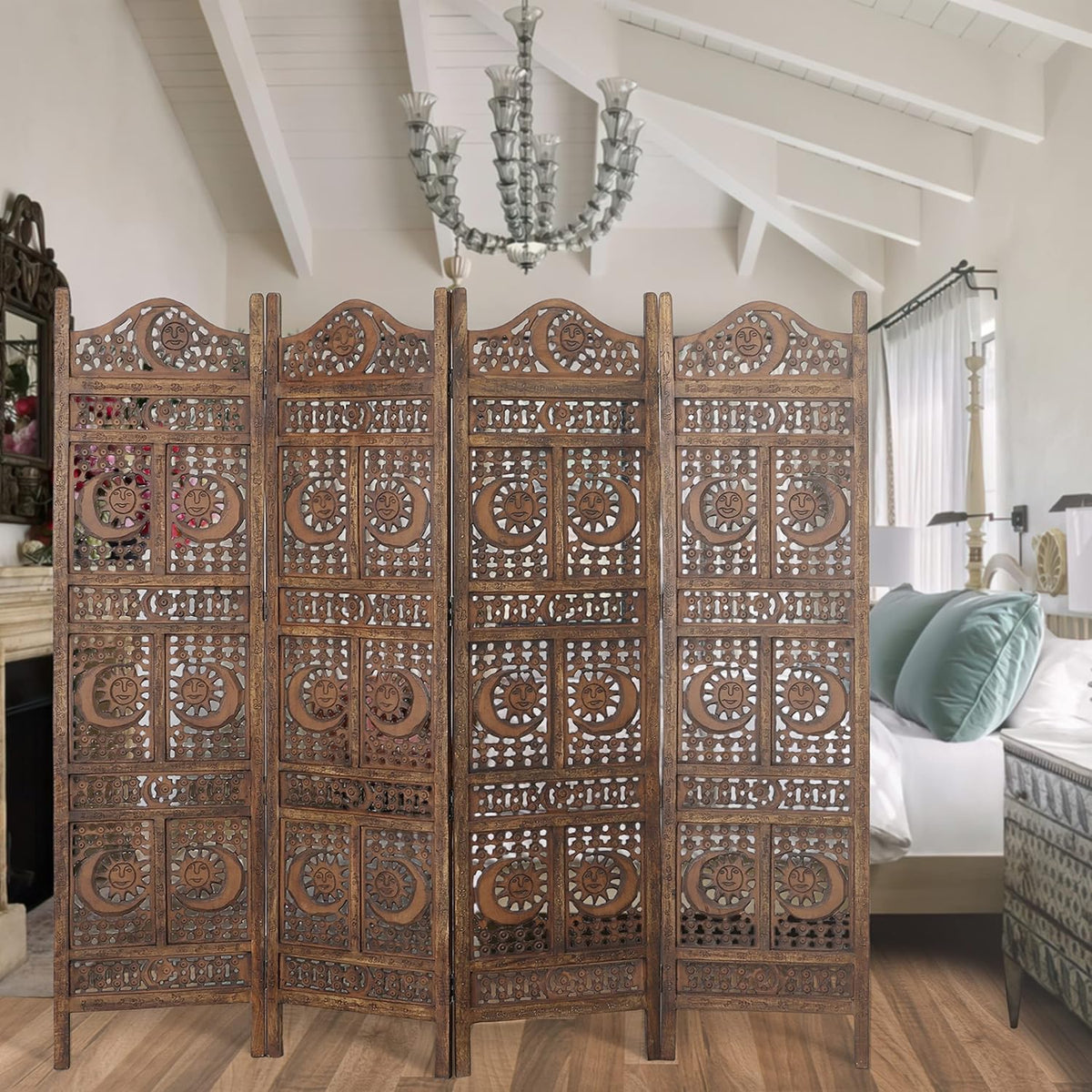 4 Panel Wooden Room Divider I8693