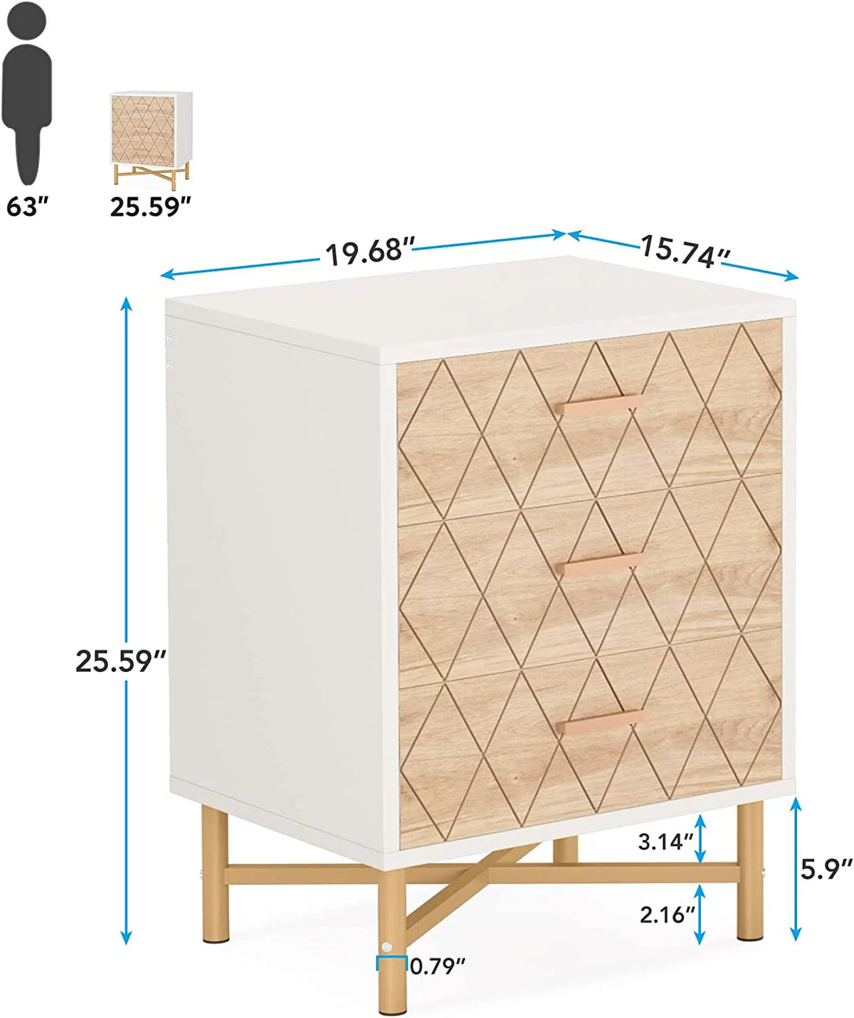 3-Drawer Nightstand Set of 2 S4837
