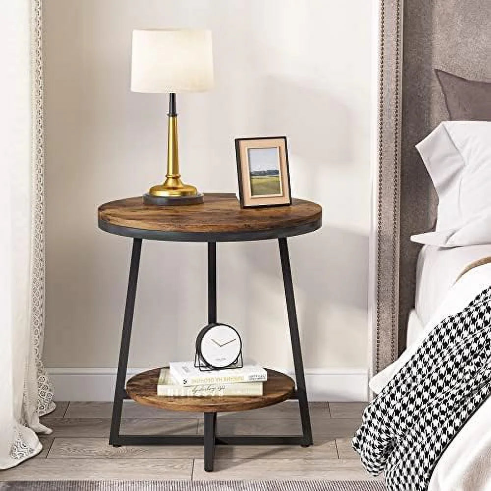 2 Tier Round Industrial End Table P723