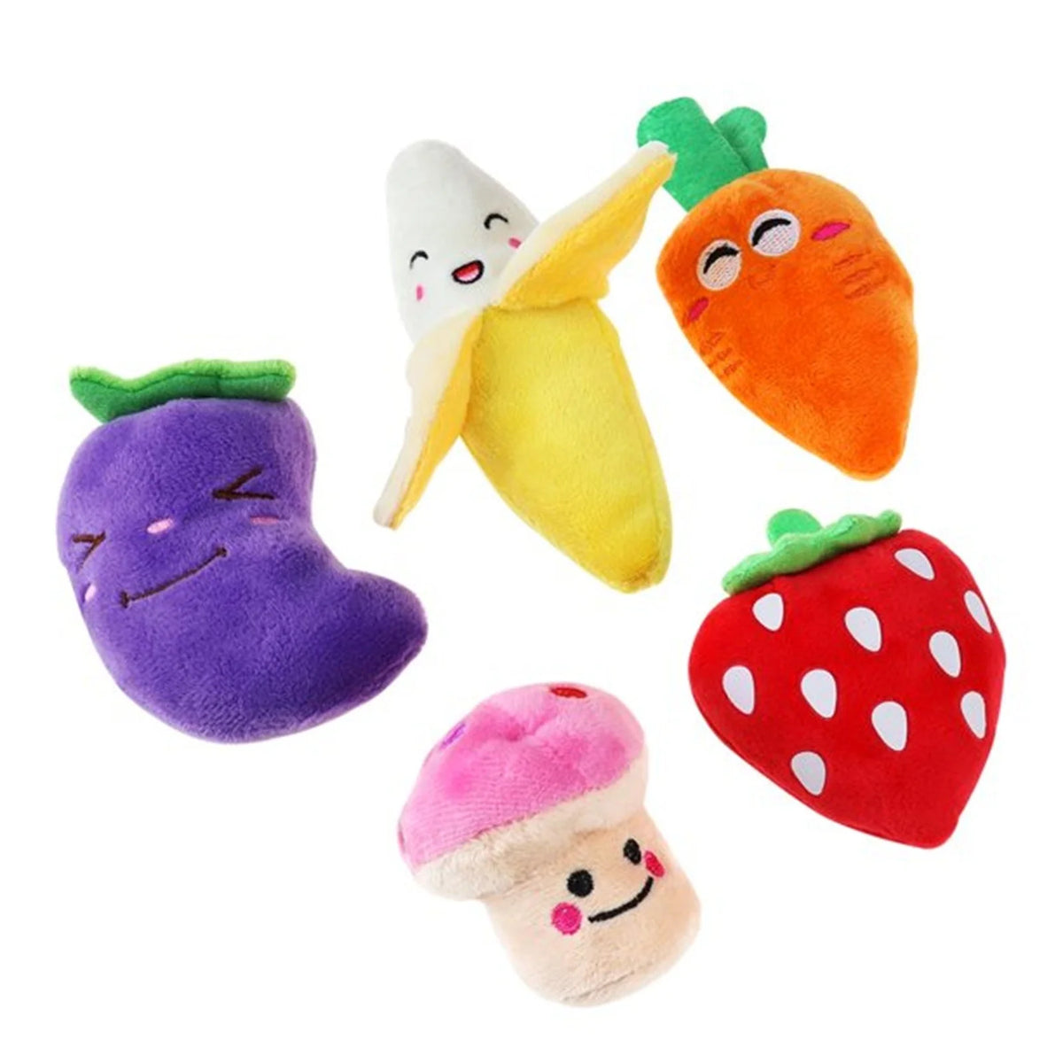 5 Pack Dog Squeaky Toys Plush Fruits Snacks and Vegetables Dog Toys O262498