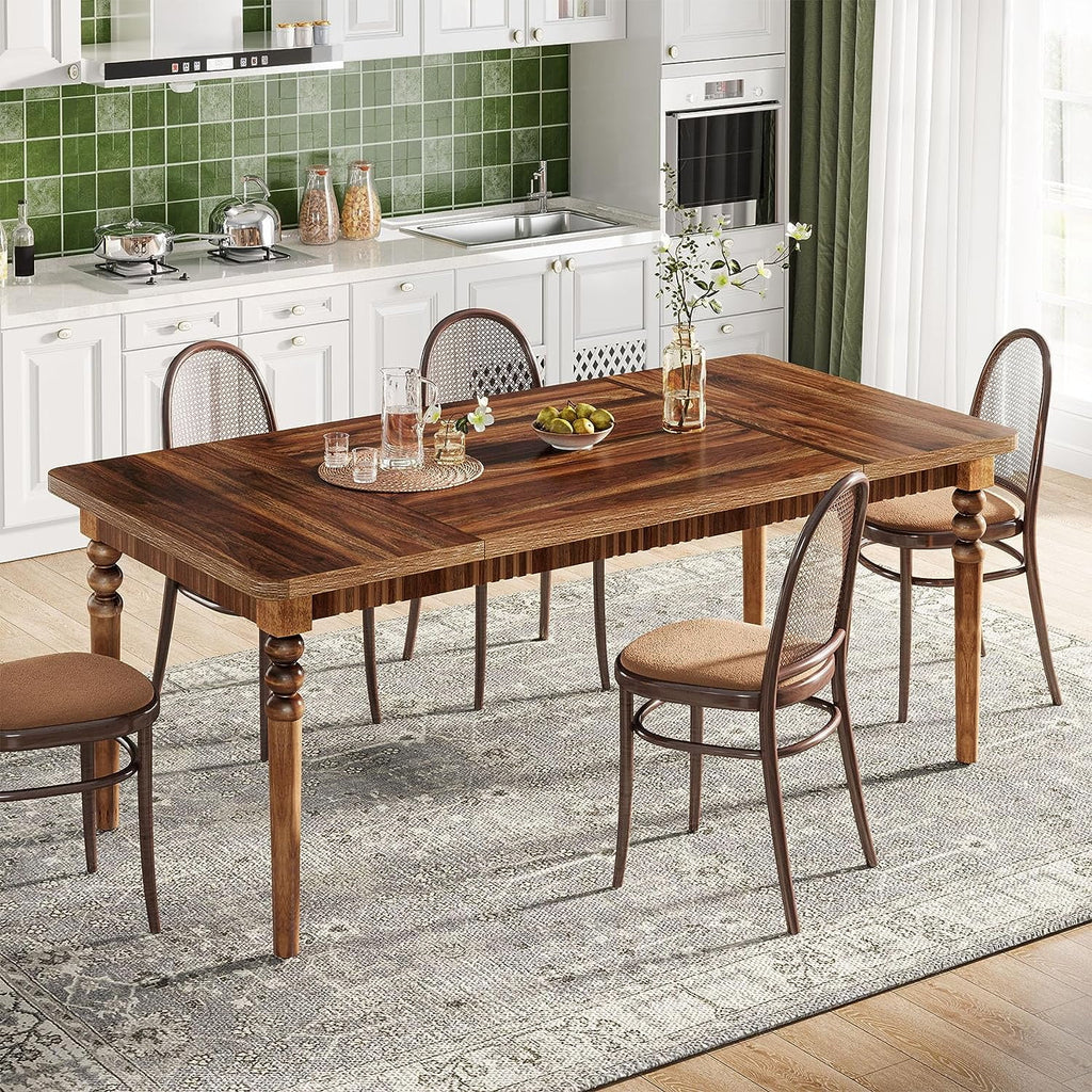 63-inch Farmhouse Dining Table with Solid Wood Turned Legs W44383