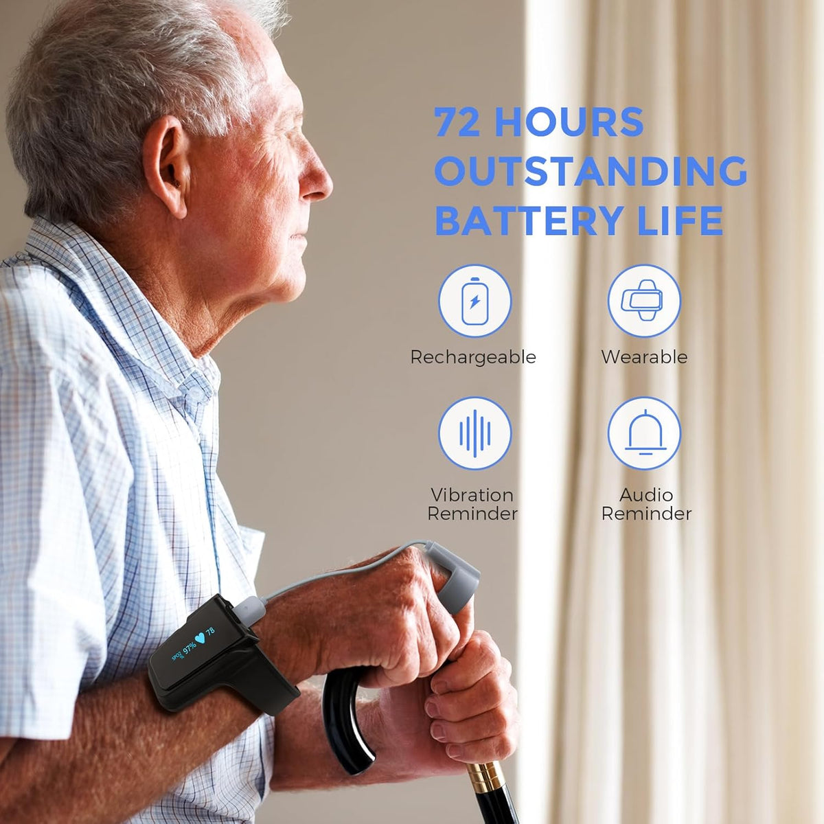 Continuous Wrist Pulse Oximeter with Bluetooth, 72 Hours Endurance Tracking SpO2 and Pulse Rate W525447