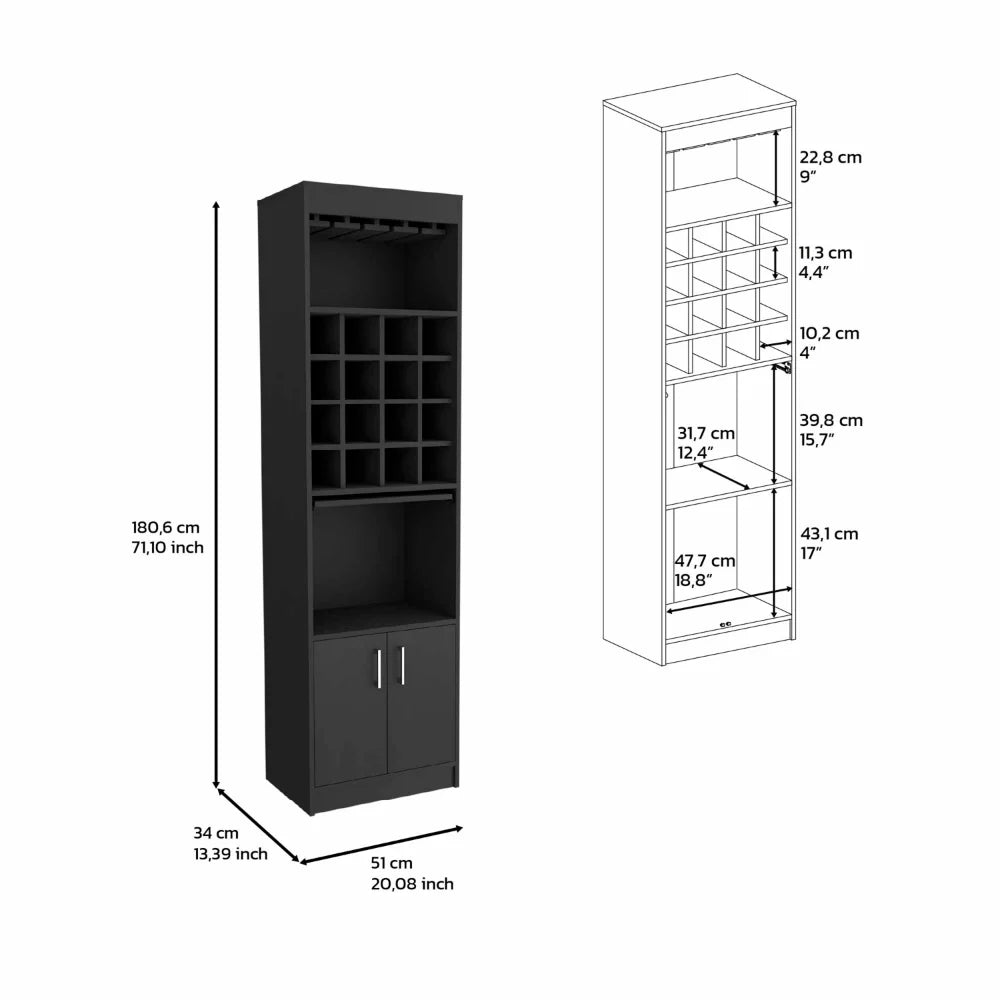 Black Bar Cabinet with 16 Wine Rack F8939