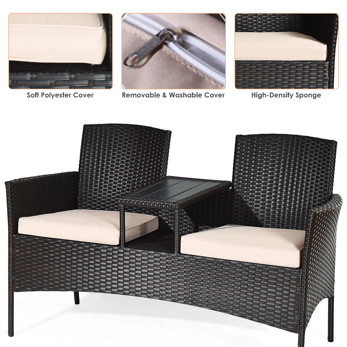 Mix Brown Patio Conversation Set Loveseat Sofa Coffee Table C88113