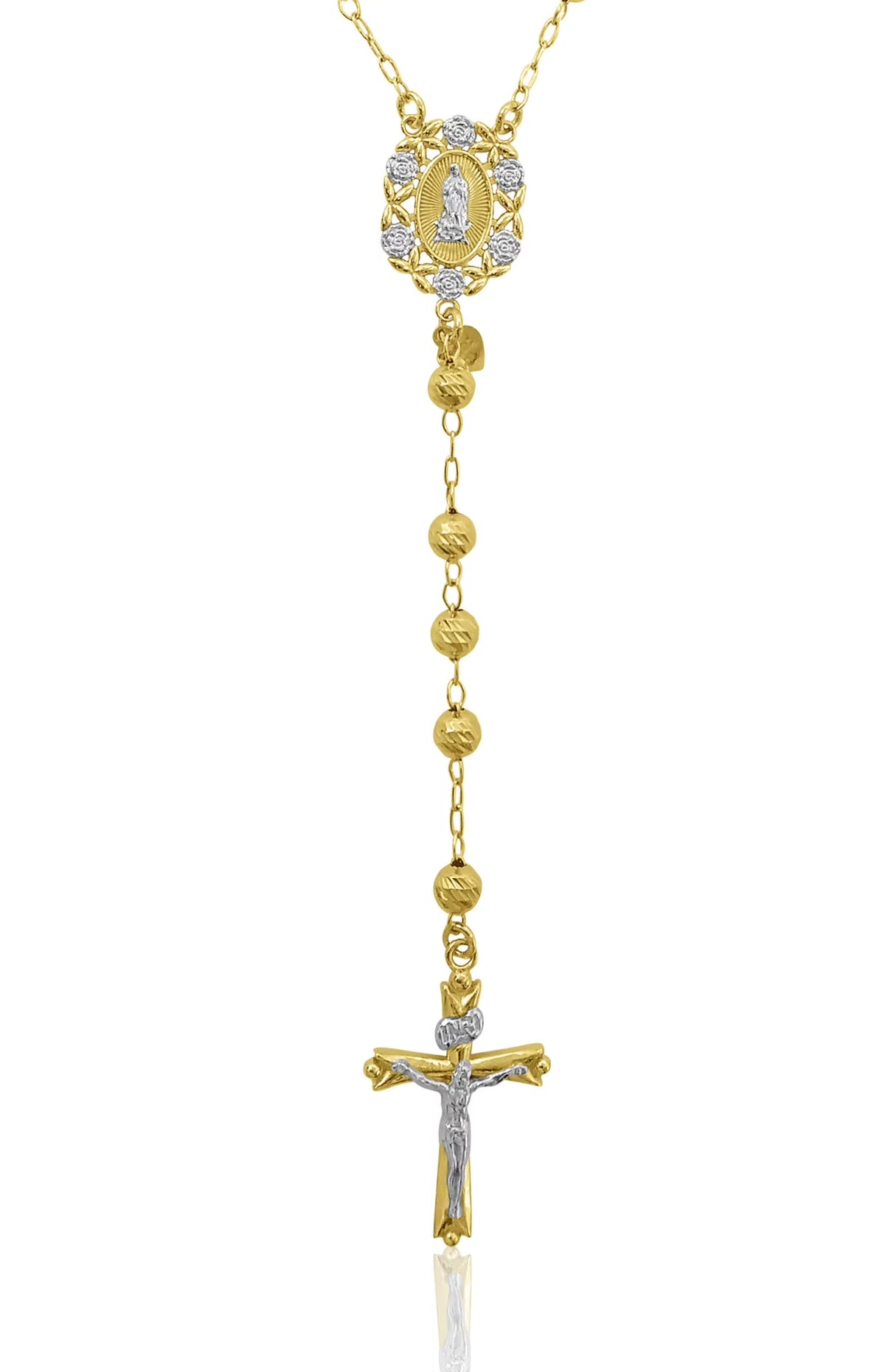 14K Gold Plated Sterling Silver Rosary Necklace 26" D70114