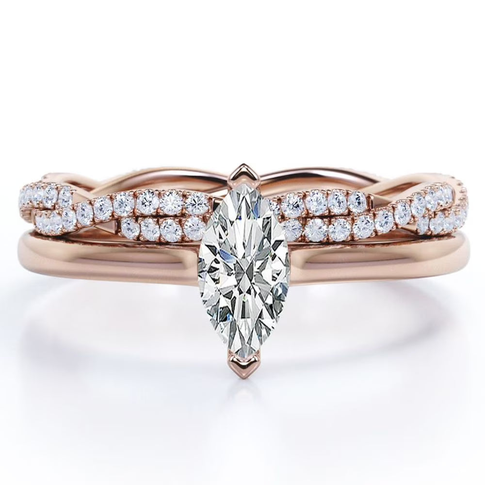 1.75 Carat Marquise Cut Solitaire Engagement Ring with Infinity Wedding Band Bridal Set in 18K Rose Gold Plating over Silver K314652