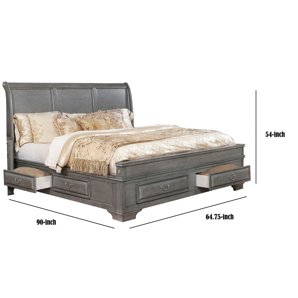 Gray Wooden Queen Size Bed with Storage Drawers P150