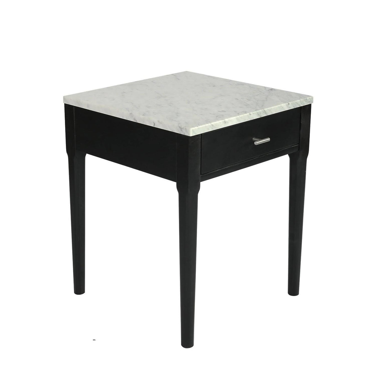 18x22 Square Italian Carrara White Marble Side Table with Black Leg M726454