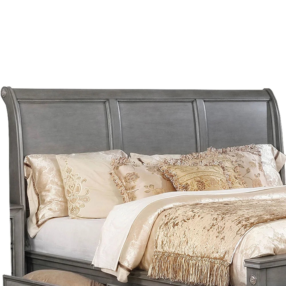 Gray Wooden Queen Size Bed with Storage Drawers P150
