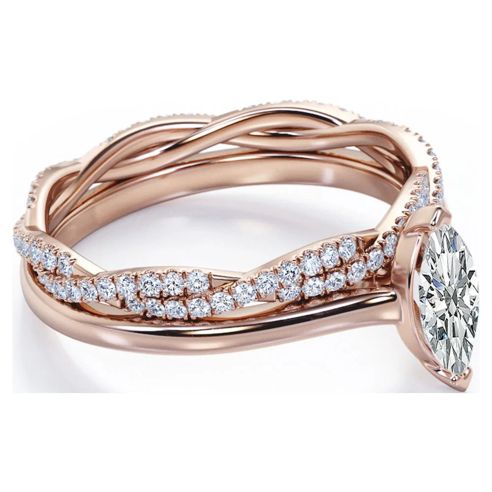 1.75 Carat Marquise Cut Solitaire Engagement Ring with Infinity Wedding Band Bridal Set in 18K Rose Gold Plating over Silver K314652