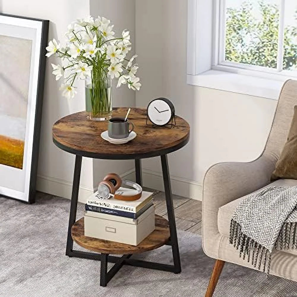 2 Tier Round Industrial End Table P723