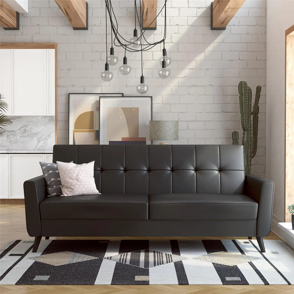 Olive Green Linen Sofa Futon with Storage A405