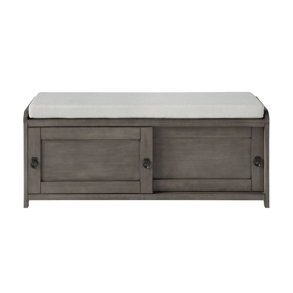 Grey Wood Storage Bench with Cabinets M897556