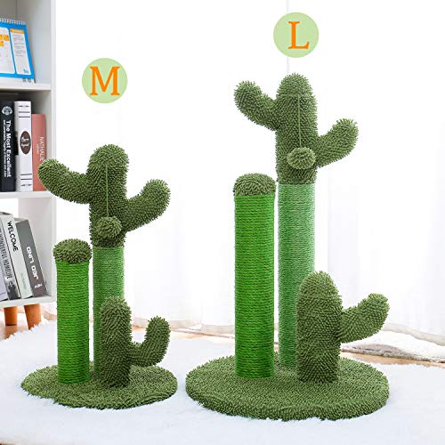 Cat Scratching Post Cactus Cat Scratcher with 3 Scratching Poles and Interactive Dangling Ball E67083