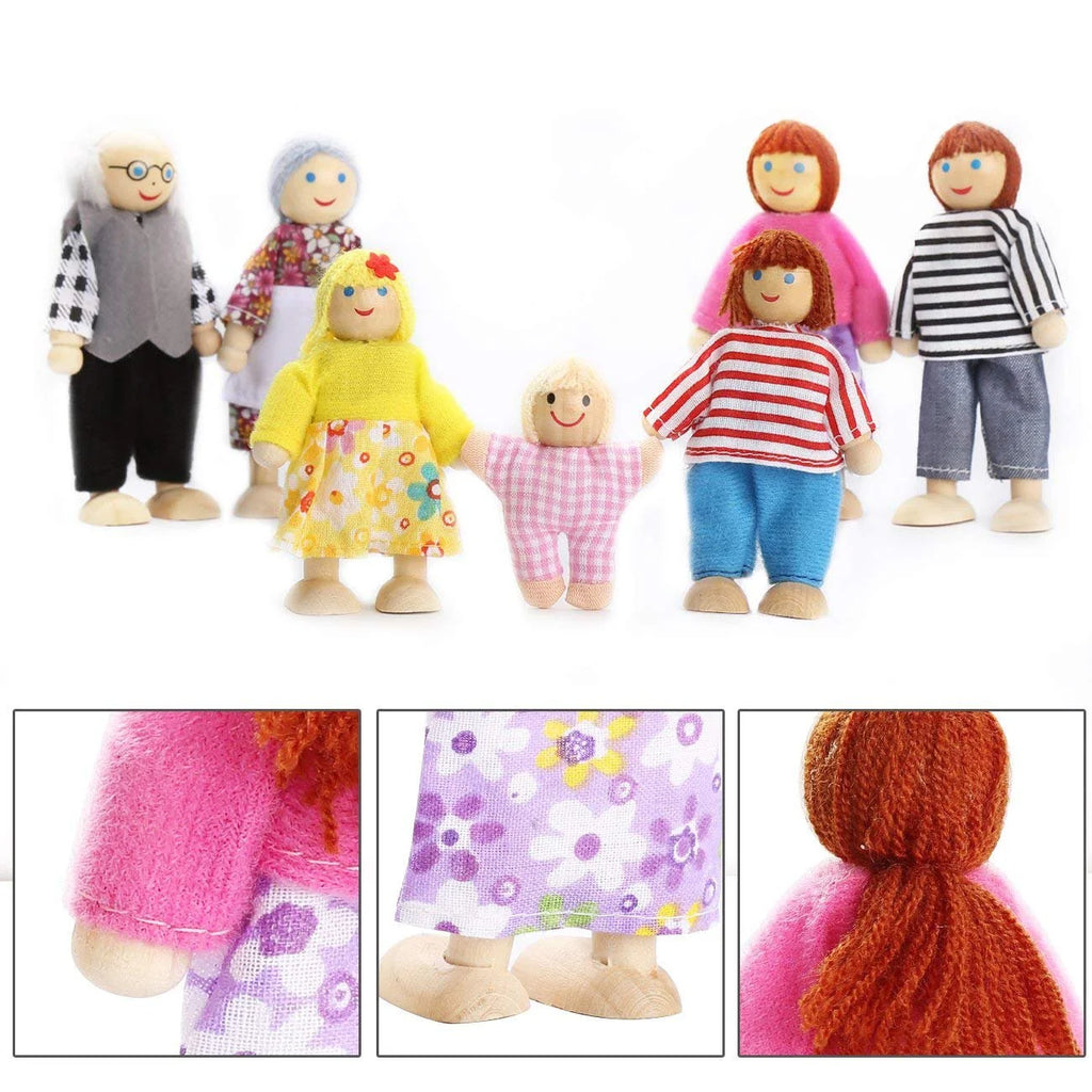 Wooden Dolls Playset Set of 7 People with Dog R654285