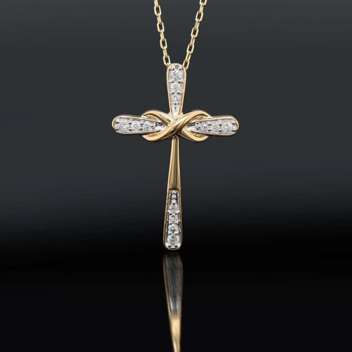 18K Yellow Gold Plated Diamond Cross Pendant Necklace W450266