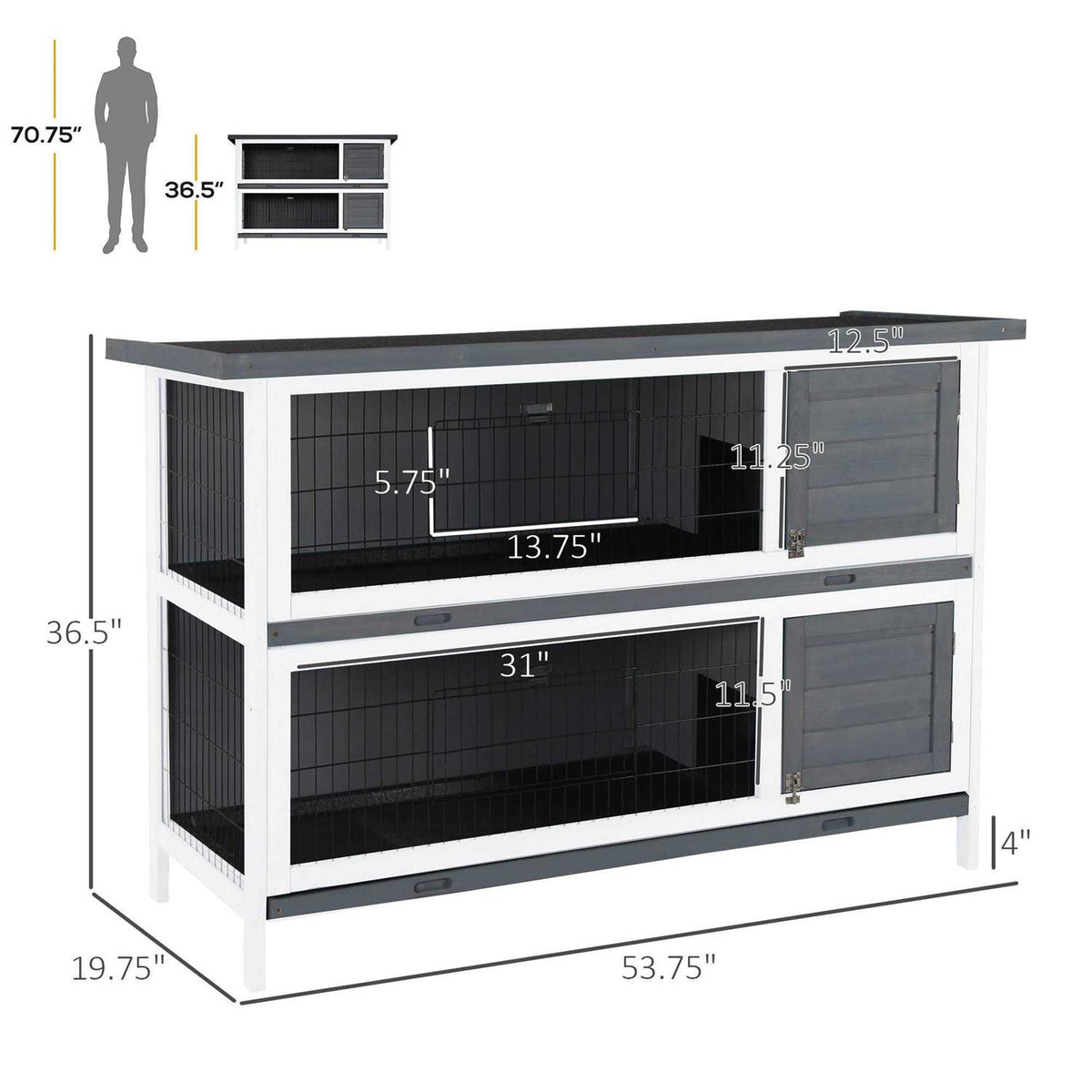 2-Story Wooden Rabbit Hutch with Lockable Doors R1477