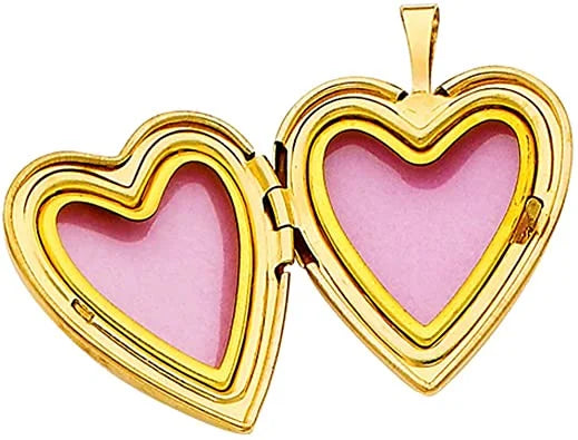 14K Yellow Gold Polished Love Heart Shaped Locket Pendants with 0.8mm Snake Chain G437