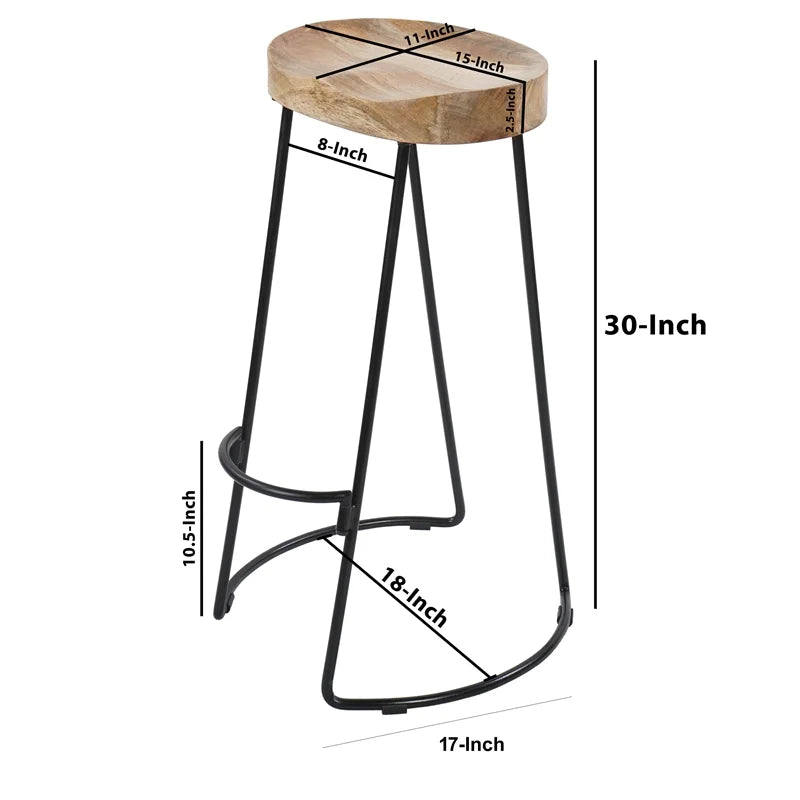 30" Mango Wood & Iron Barstool Set of 3 N410