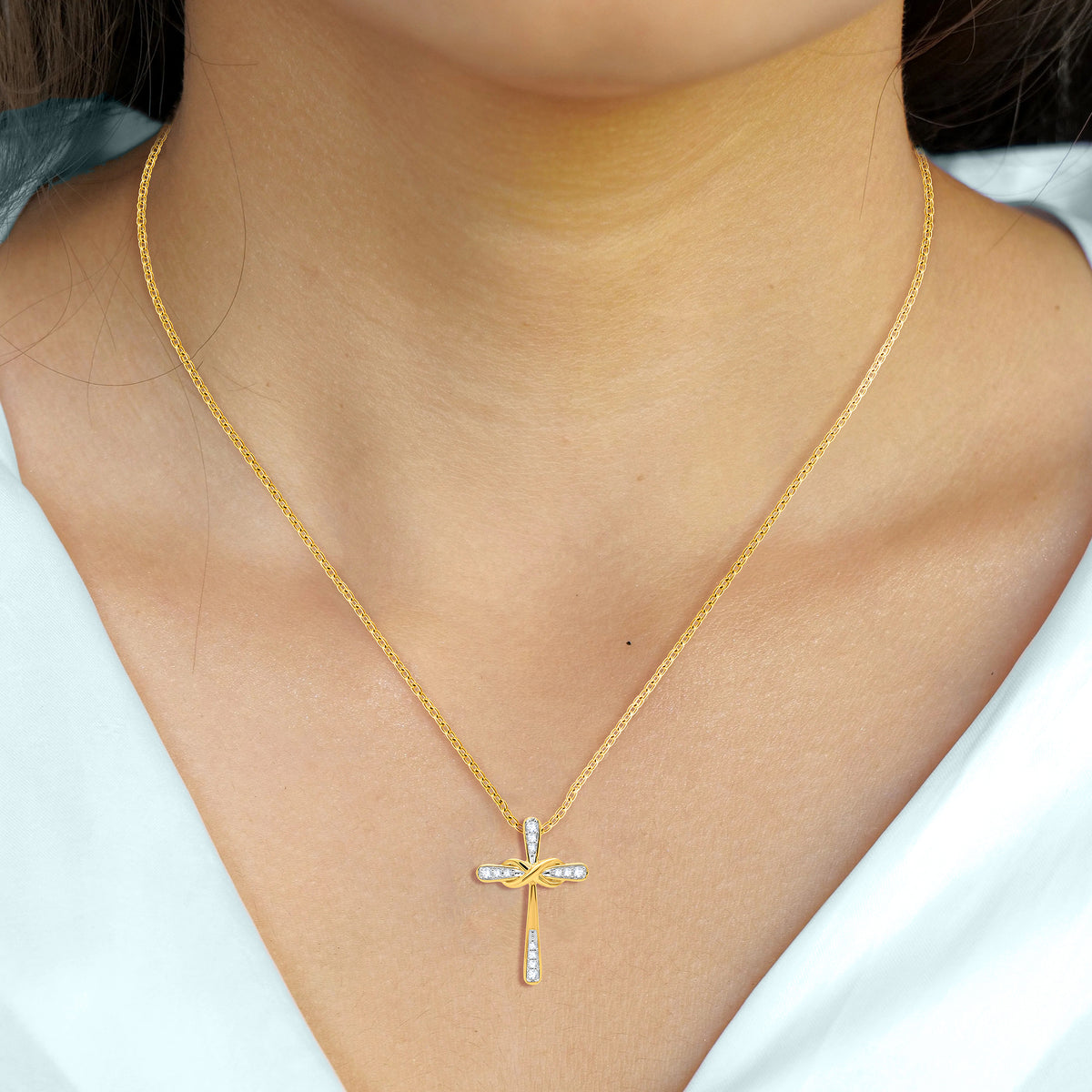 18K Yellow Gold Plated Diamond Cross Pendant Necklace W450266