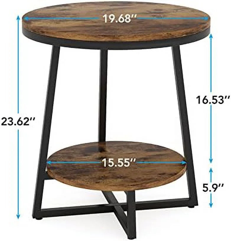 2 Tier Round Industrial End Table P723