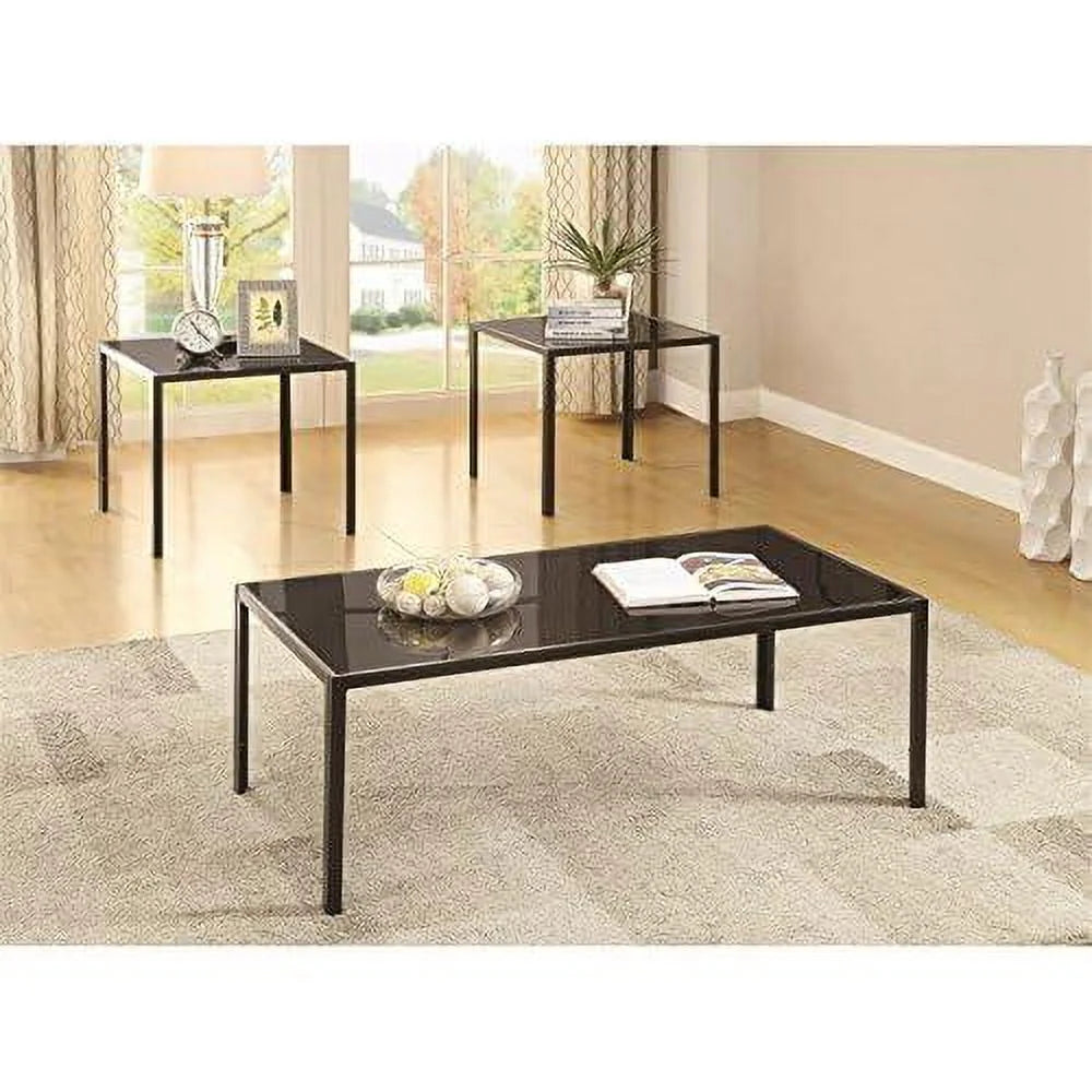Black 3 Piece Glass Top Coffee Table Set Q141316