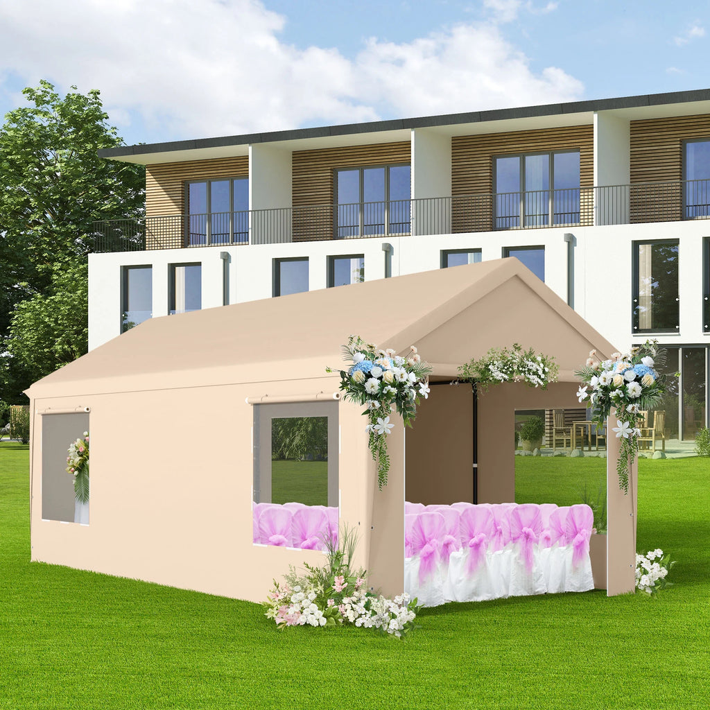 12 x 20 ft Heavy Duty Steel Carport Canopy with Window, Beige C89815